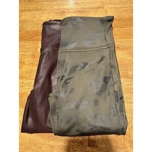 SPANX Bundle - 2 pair Small Leggings Faux Leather Red Wine and Army Green Camo